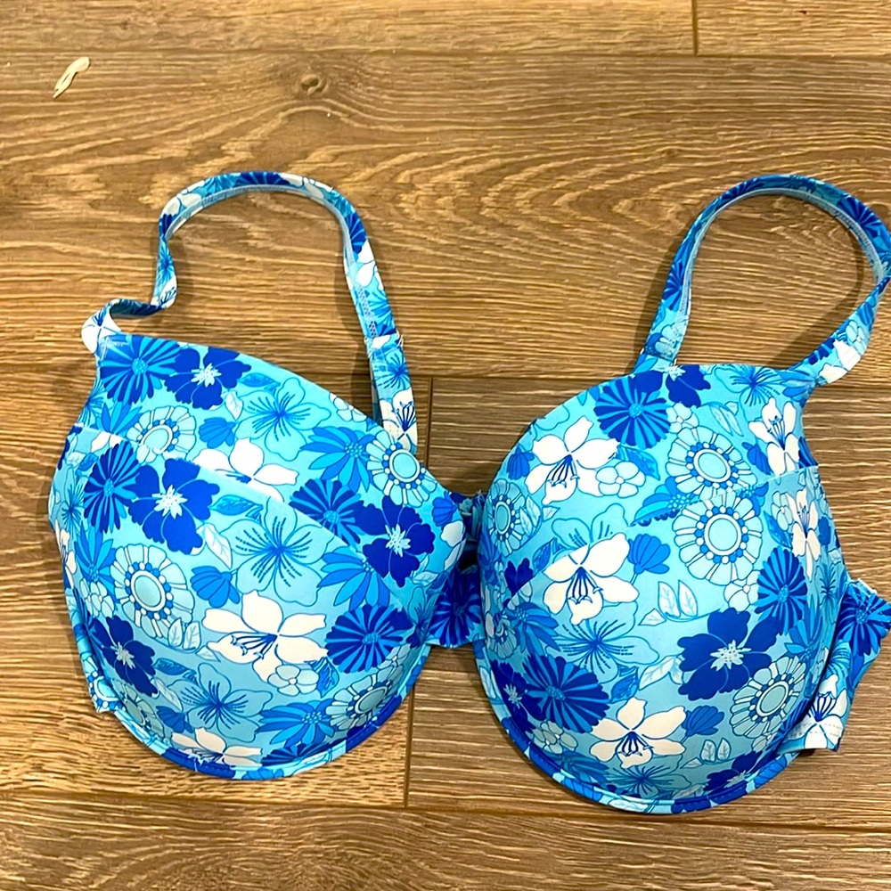 SHEIN vibrant blue floral padded bikini top